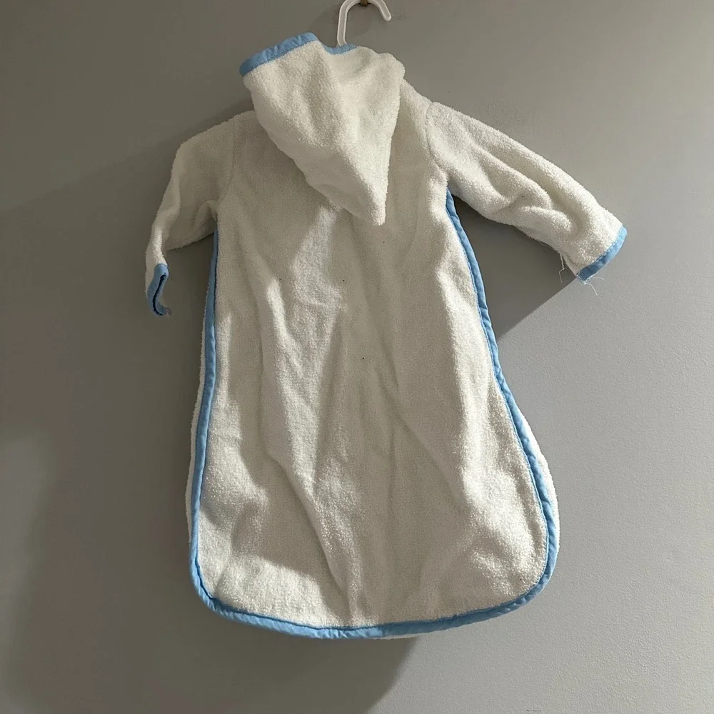 Vintage Baby Sleep Sack Wearable Blanket Hooded White‎ Terry Cloth  Geese Blue